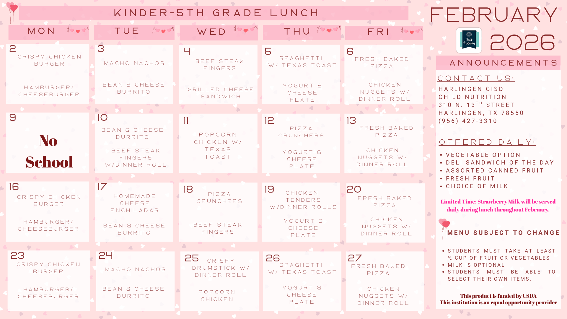 Kinder-5th Updated Menu 12/9/25